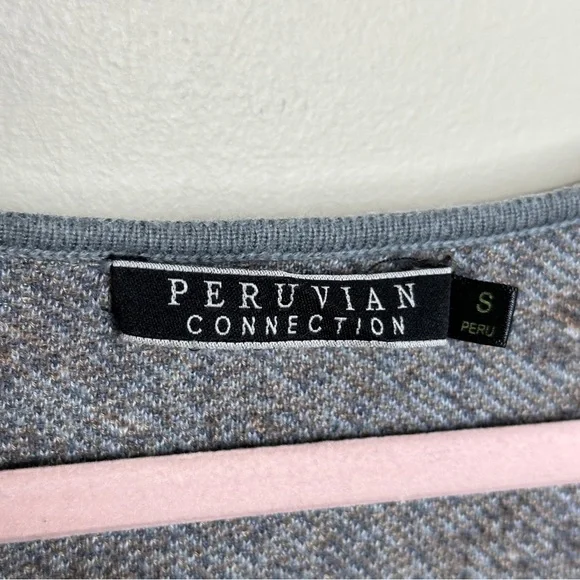 PERUVIAN CONNECTION Pima Cotton Sweater Dress Ornate Sky Blue Cocoa Brown {M14} - Picture 4 of 5